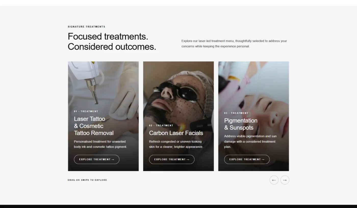 Treatment discovery on the Aura Beauty Co website.