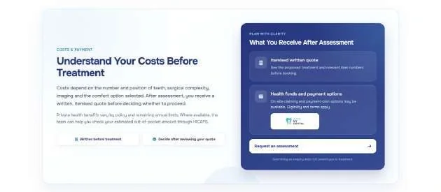 Treatment cost and consultation information.