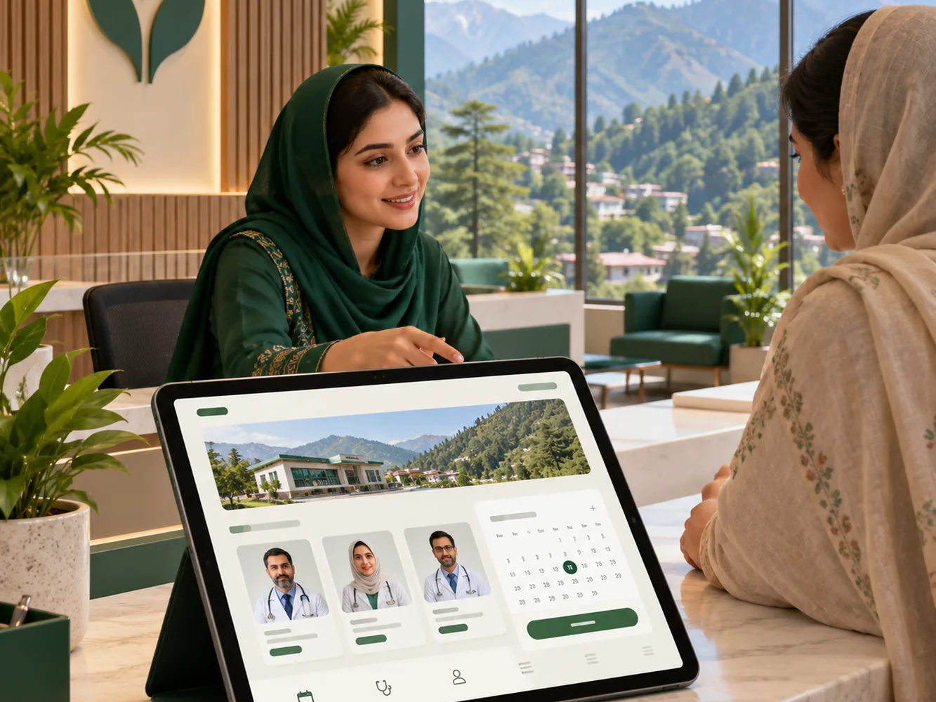 Illustration of a Pakistan clinic website and appointment booking journey