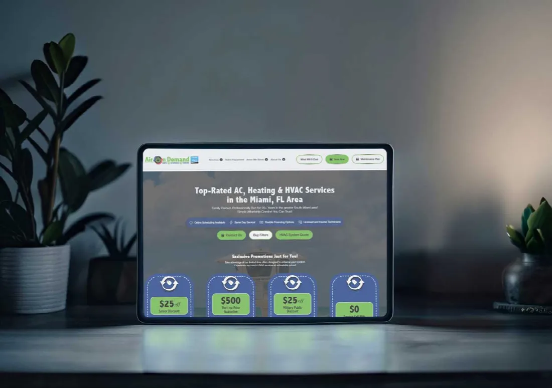 Home services website on a tablet