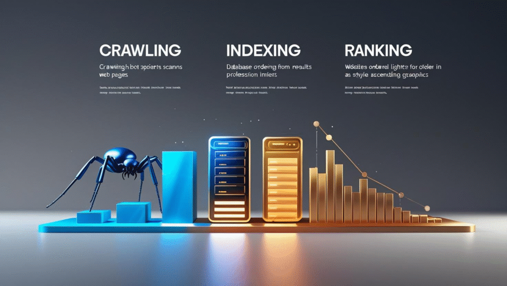 Search engines crawling indexing ranking steps