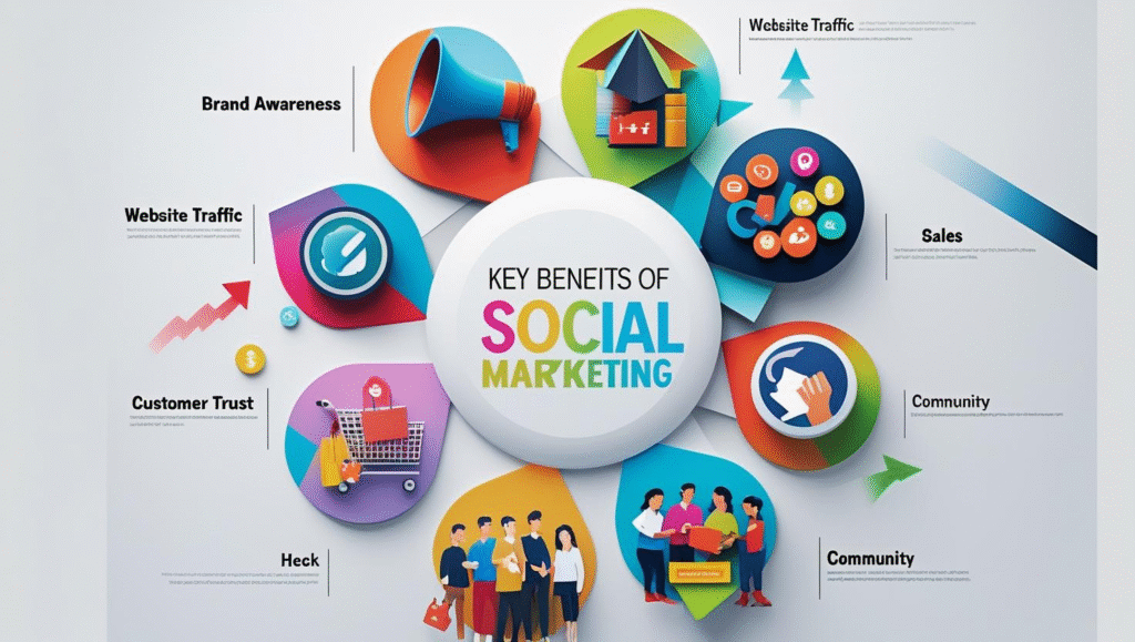 Key benefits of social media marketing shown