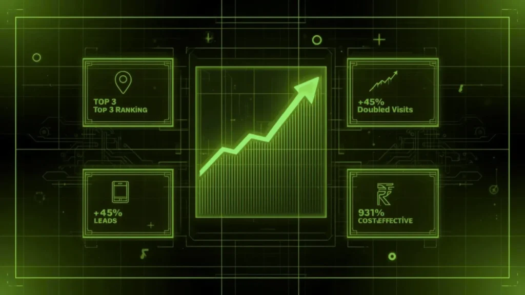 Growth Storm platform displaying holographic local business map interface